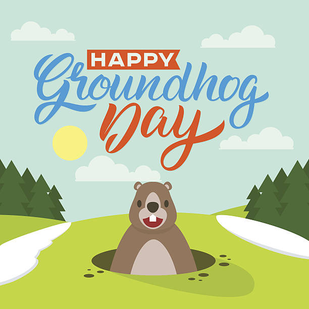 ilustraciones, imágenes clip art, dibujos animados e iconos de stock de feliz groundhog día - groundhog day