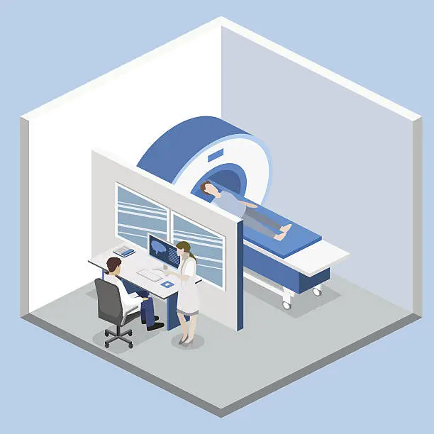 Vector illustration of Isometric flat 3D concept vector hospital medical mri web illustration.