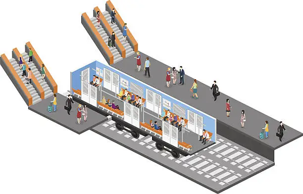 Vector illustration of Isometric flat 3D concept vector interior of metro subway carriage.