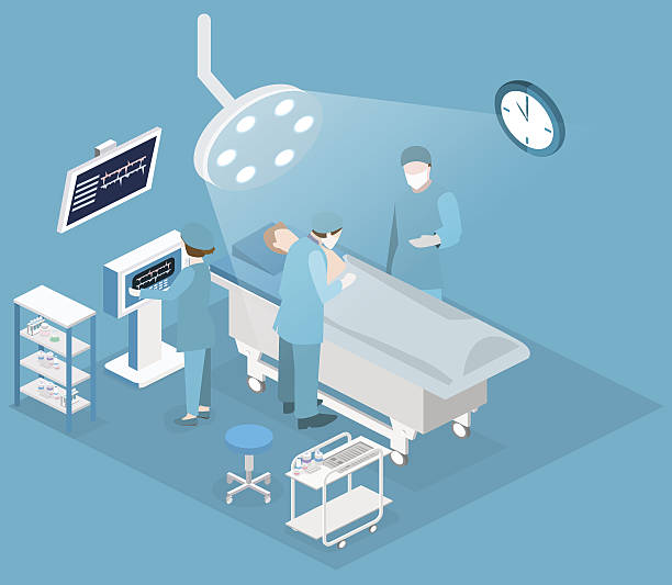 illustrazioni stock, clip art, cartoni animati e icone di tendenza di interno vettoriale di concetto 3d piatto isometrico del reparto di chirurgia. - surgeon