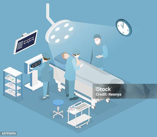 Isometric Flat 3d Concept Vector Interior Of Surgery Department Stock Illustration - Download Image Now