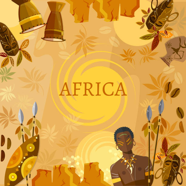 ilustrações, clipart, desenhos animados e ícones de viajem para a áfrica, pessoas, tribos. tradições e cultura africanas. - african descent african culture drum history