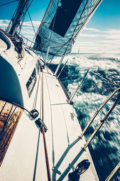 Sailing with sailboat on regatta on sunny day. Taken by Sony a7R II, 42 Mpix.