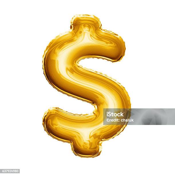 Balloon Dollar Currency Symbol 3d Golden Foil Realistic Stock Photo - Download Image Now