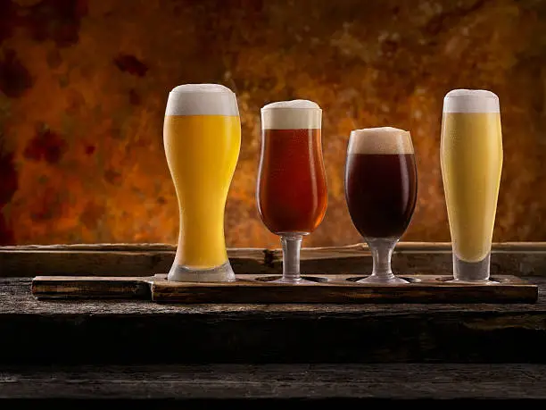 Beer Samplers. Pilsner, Golden Honey Ale, Stout and Wheat Beer -Photographed on Hasselblad H3D2-39mb Camera