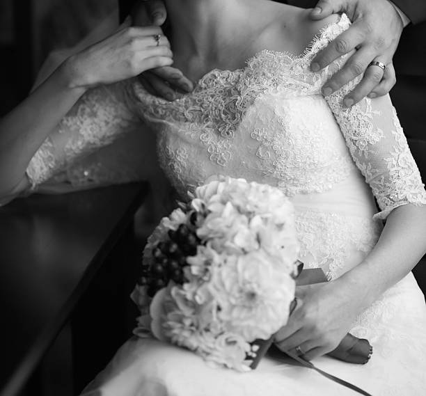 istock Newlywed couple embracing. 637931870