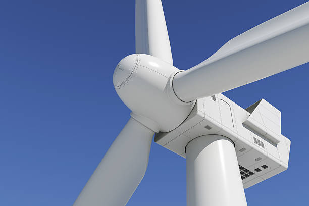 industrielle windkraftanlage am himmel. - windenergie fotos stock-fotos und bilder