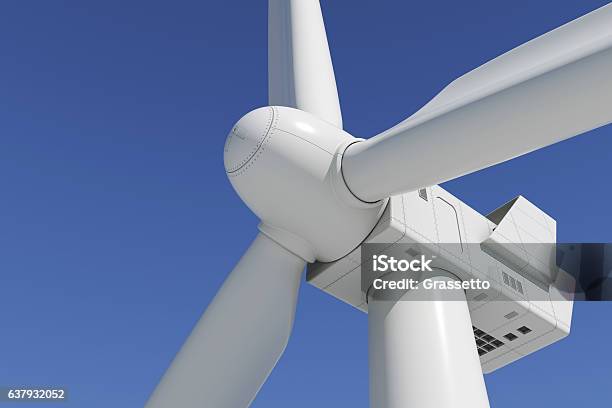 Industrielle Windkraftanlage Am Himmel Stockfoto und mehr Bilder von Windkraftanlage - Windkraftanlage, Nahaufnahme, Nah