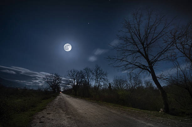 istock country road at night with large moon 637932122