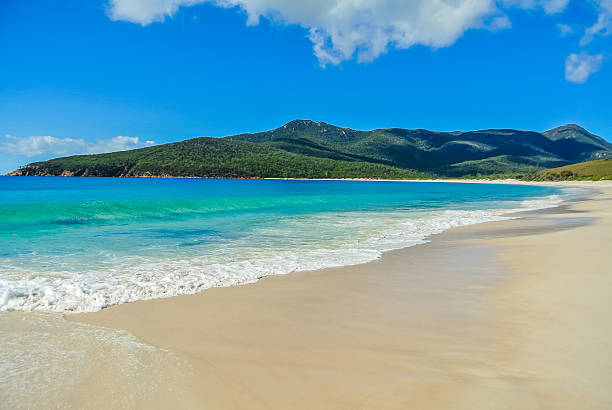 panorama panoramico della remota spiaggia australiana - freycinet national park foto e immagini stock