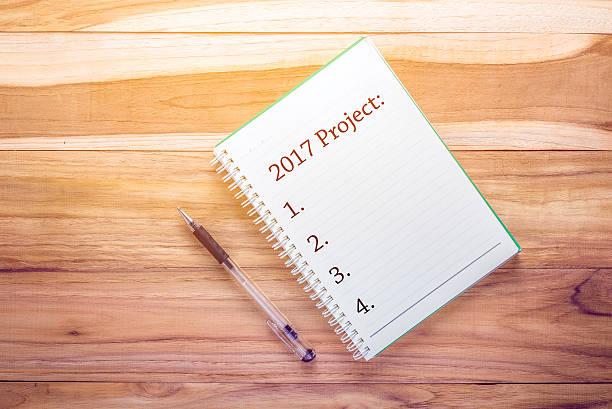 istock Top view 2017 notebook on wooden desk 637933258