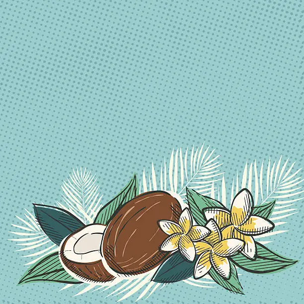 Vector illustration of Retro Inspired Tropical Luau Flowers And Leaves