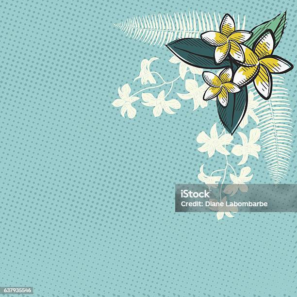 Retro Inspired Tropical Luau Flowers And Leaves Stock Illustration -  Download Image Now - Frangipani Blossom, Hawaiian Culture, Illustration -  iStock