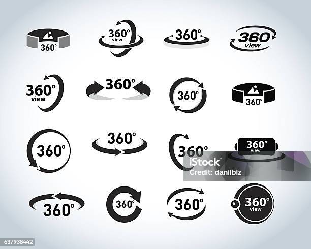 360 Degrees View Vector Icons Set Virtual Reality Icons Stock Illustration - Download Image Now