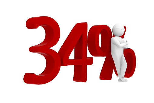 3d human leans against a red 34%