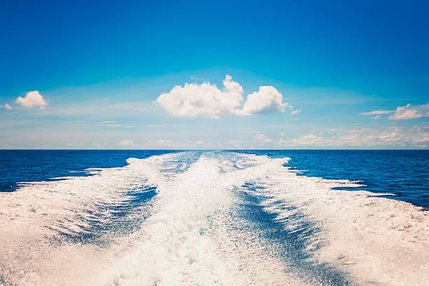 istock Background water surface behind fast moving motor boat vintage retro 637939360
