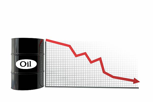 istock oil barrels and a financial chart on white background. price 637943394