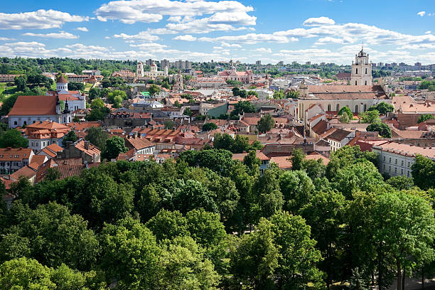 istock Aerial view of town. 637943516