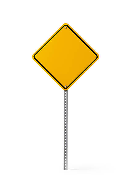 segnale stradale vuoto giallo isolato su sfondo bianco - sign pole foto e immagini stock