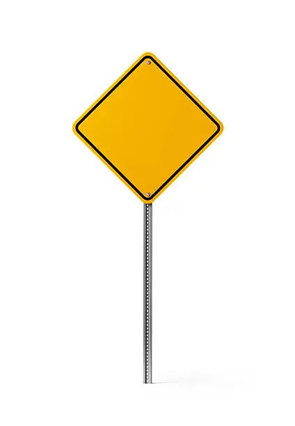 Photo of Yellow Blank Traffic Sign Isolated On White Background