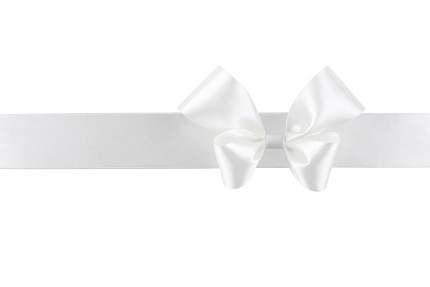 istock White silk ribbon with bow isolated on white background 637945768