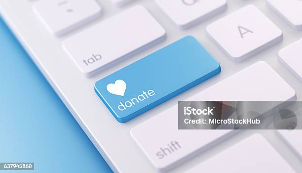 Modern White Keyboard Wih Donate Buttons Stock Photo - Download Image Now - Charitable Donation, Donation Box, Internet