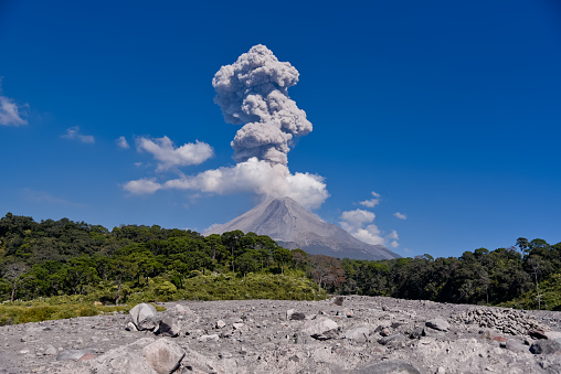 Moderate explosion of the Colima Volcano.