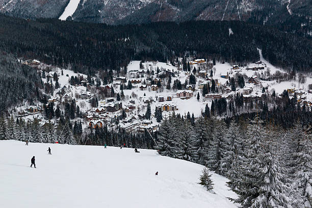 People on mountain in Czech ski resort Spindleruv Mlyn, Czech Rupublic