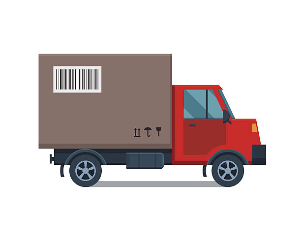 иллюстрация вектора грузового грузового транспорта. - delivery van distribution warehouse vector shipping stock illustrations