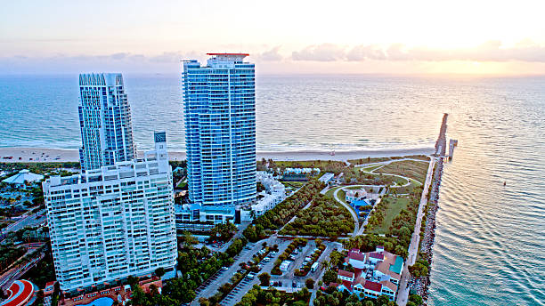 istock Miami Beach South Pointe Park Aerial at Sunrise 637947566