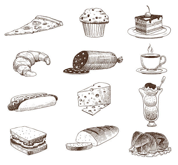 bildbanksillustrationer, clip art samt tecknat material och ikoner med vector hand drawn food sketch and kitchen doodle. - cheese sandwich