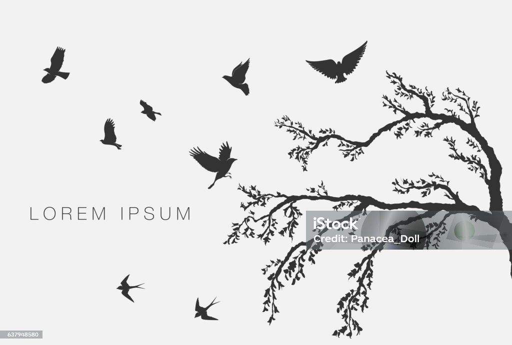 flying birds on tree branch - Royalty-free Kuş Vector Art