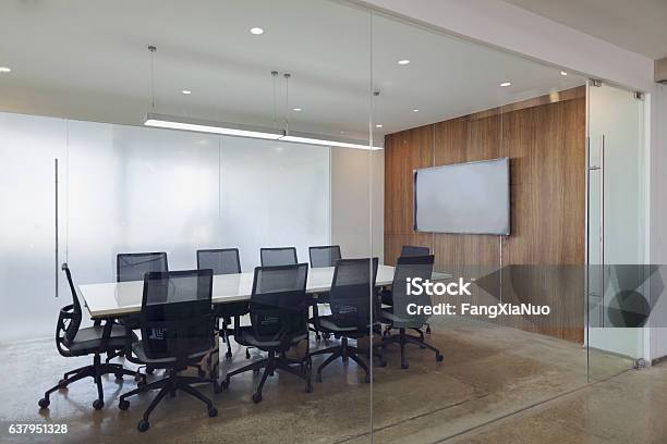 View Of Business Conference Room In Modern Office Stock Photo - Download Image Now - Meeting Room, Glass - Material, Office