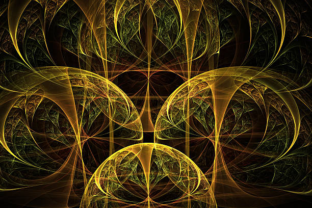 istock Decorative fractal abstract yellow pattern on black background 637952050