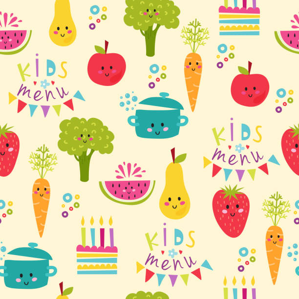 ilustraciones, imágenes clip art, dibujos animados e iconos de stock de ilustración vectorial de fondo del menú de comida para niños - baby food