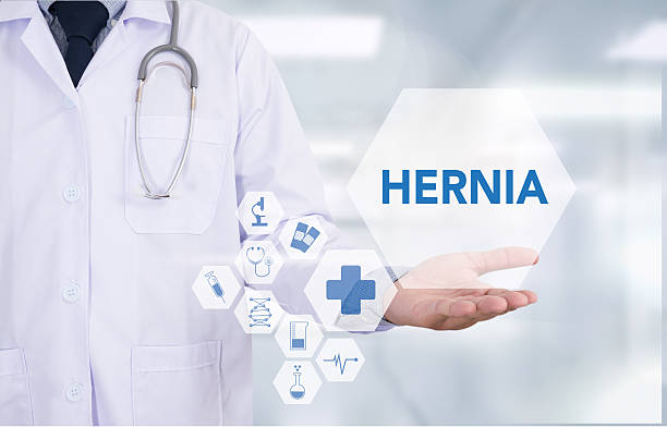 HERNIA Medical Report with Composition of Medicaments - Pills, I HERNIA Medical Report with Composition of Medicaments - Pills, Injections and Syringe hernia photos stock pictures, royalty-free photos & images