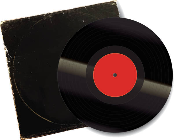 istock Vintage worn Vinyl Record Sleeve blank in black with record 637963244