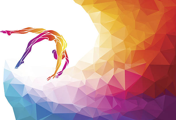 Creative silhouette of gymnastic girl. Art gymnastics vector Creative silhouette of gymnastic girl. Art gymnastics, colorful vector illustration with background or banner template in trendy abstract colorful polygon style and rainbow back gymnastics stock illustrations