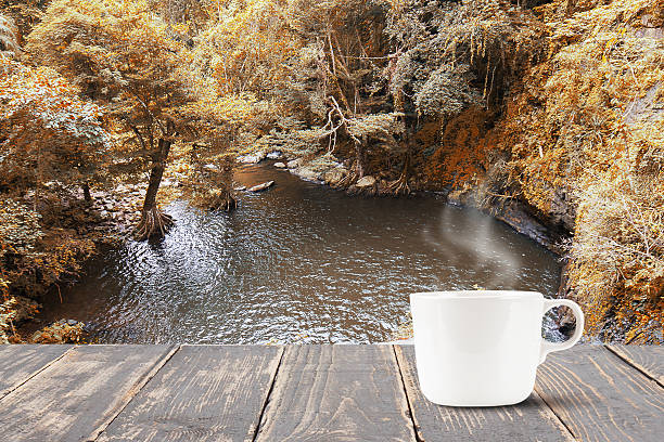 istock Hot coffee  on vintage wooden table top 637969874
