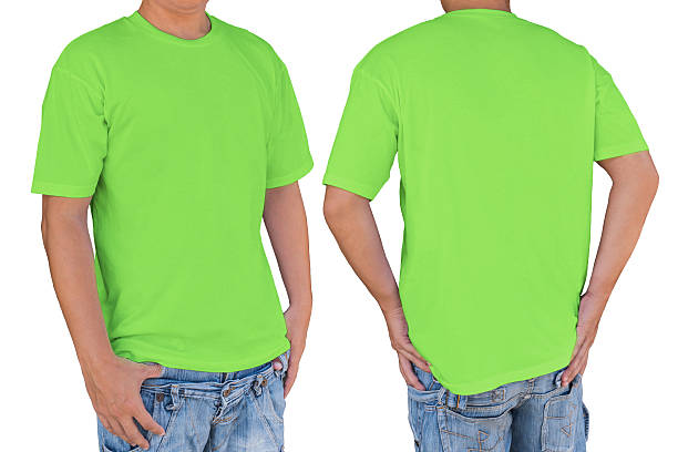 istock Man wearing blank mantis green t-shirt with clipping path 637973142