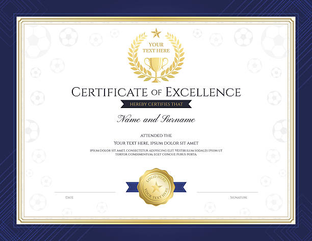 ilustrações, clipart, desenhos animados e ícones de certificação de tema esportivo de modelo de excelência para evento de futebol - certificate award graduation diploma