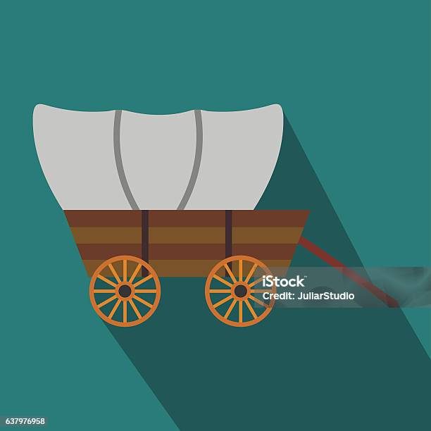 Western Covered Wagon Flat Icon Stock Illustration - Download Image Now - Explorer, Vector, Antique