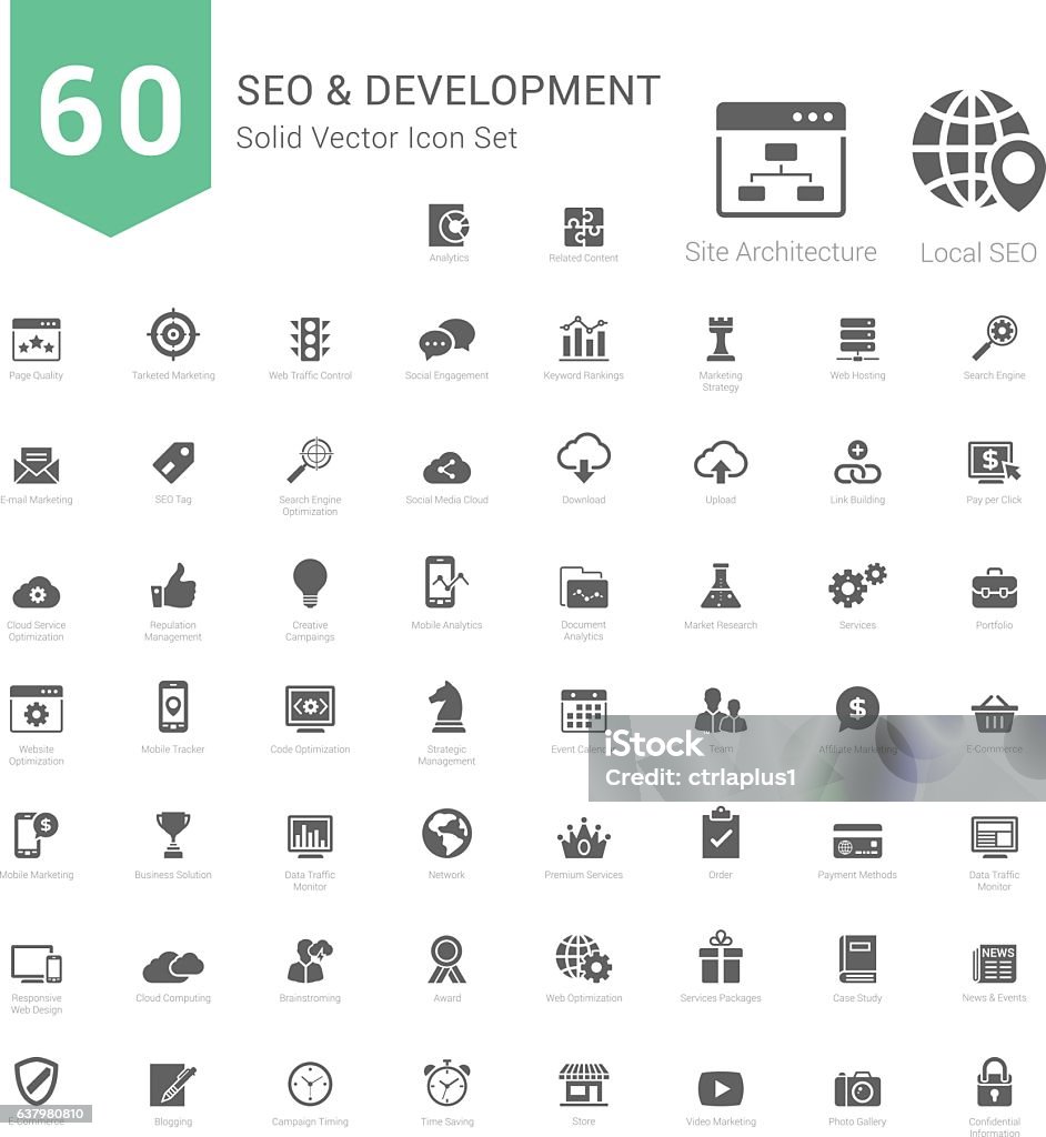 SEO and Development icons solid style Set of SEO and Development icons solid style Vector Illustration Icon Symbol stock vector