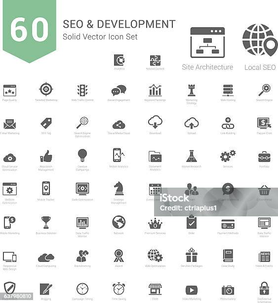Seo And Development Icons Solid Style Stock Illustration - Download Image Now - Icon Symbol, Icon Set, Retail