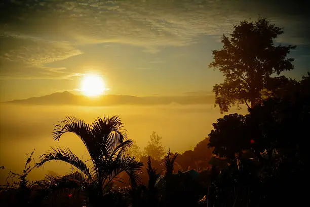 Photo of Mountain layer in morning sun ray and winter fog.Phu Lanka