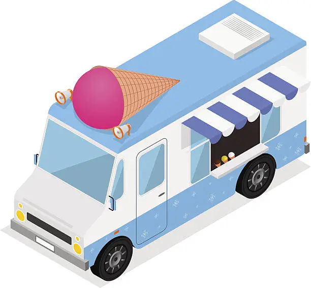 Vector illustration of Ice Cream Van Isometric View. Vector