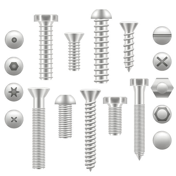 ilustrações, clipart, desenhos animados e ícones de ícone de parafuso realista definir formas diferentes. vetor - screw human head bolt isolated