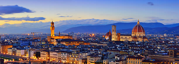 Florence Cityscape Panorama at Sunset Florence cityscape panorama at sunset, Florence, Italy. piazza di santa croce stock pictures, royalty-free photos & images