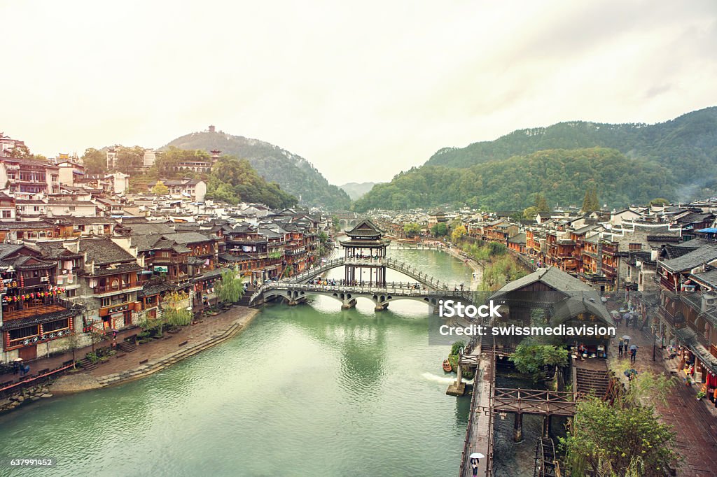 Beautiful ancient village, Fenghuang county, Hunan, China Fenghuang (Phoenix) village in Hunan province is one of the classic ancient river towns of China. Hunan Province Stock Photo