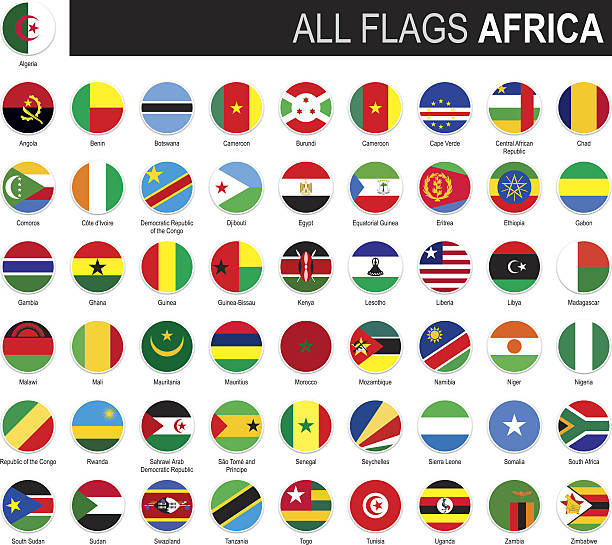 flags of Africa round flags of Africa with country names chad central africa stock illustrations